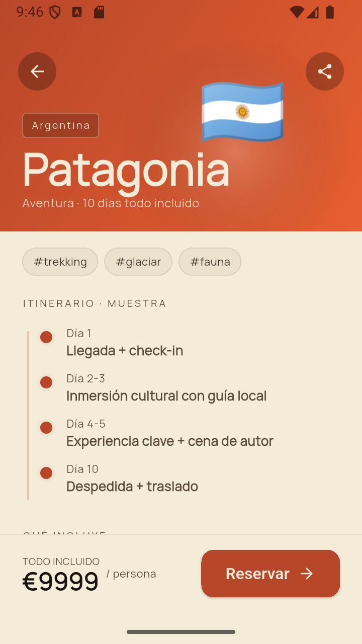Ficha de destino con itinerario