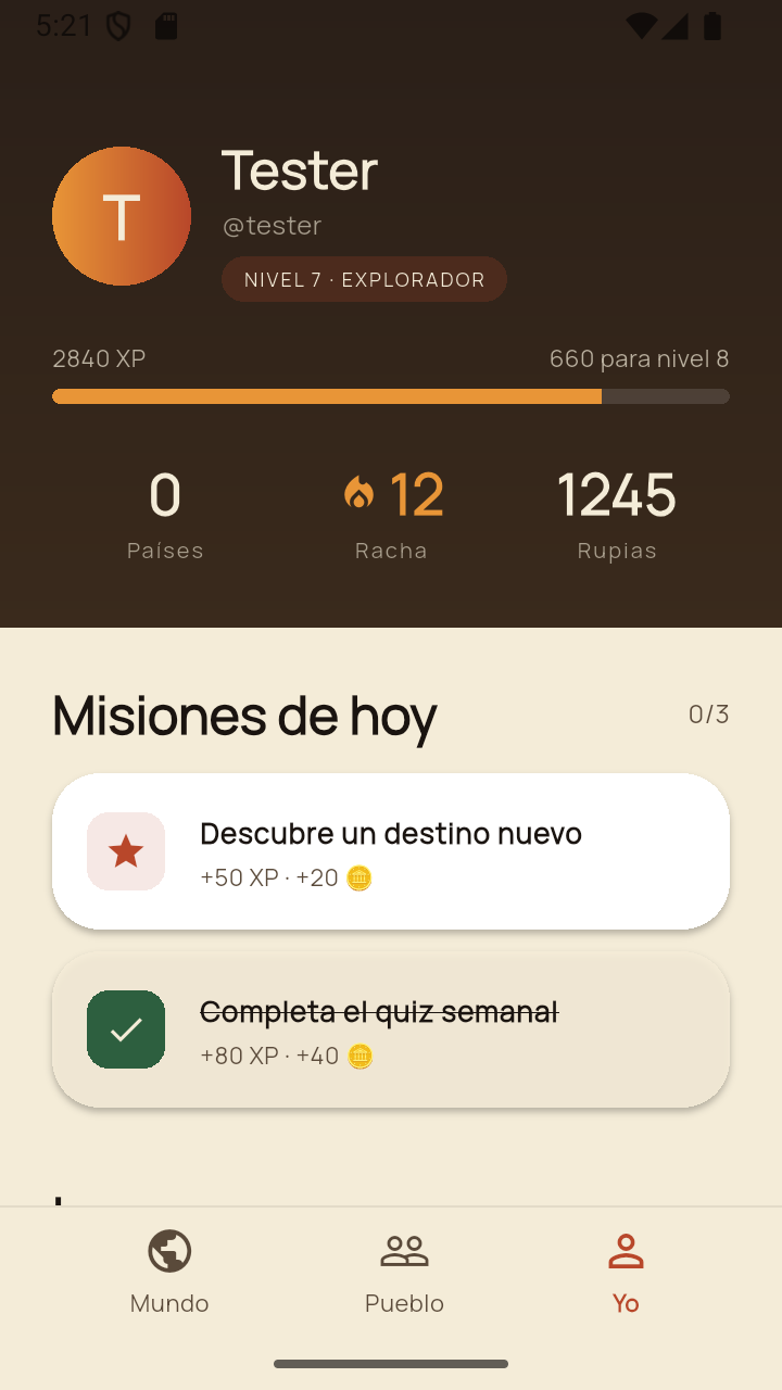 Perfil y pasaporte gamificado